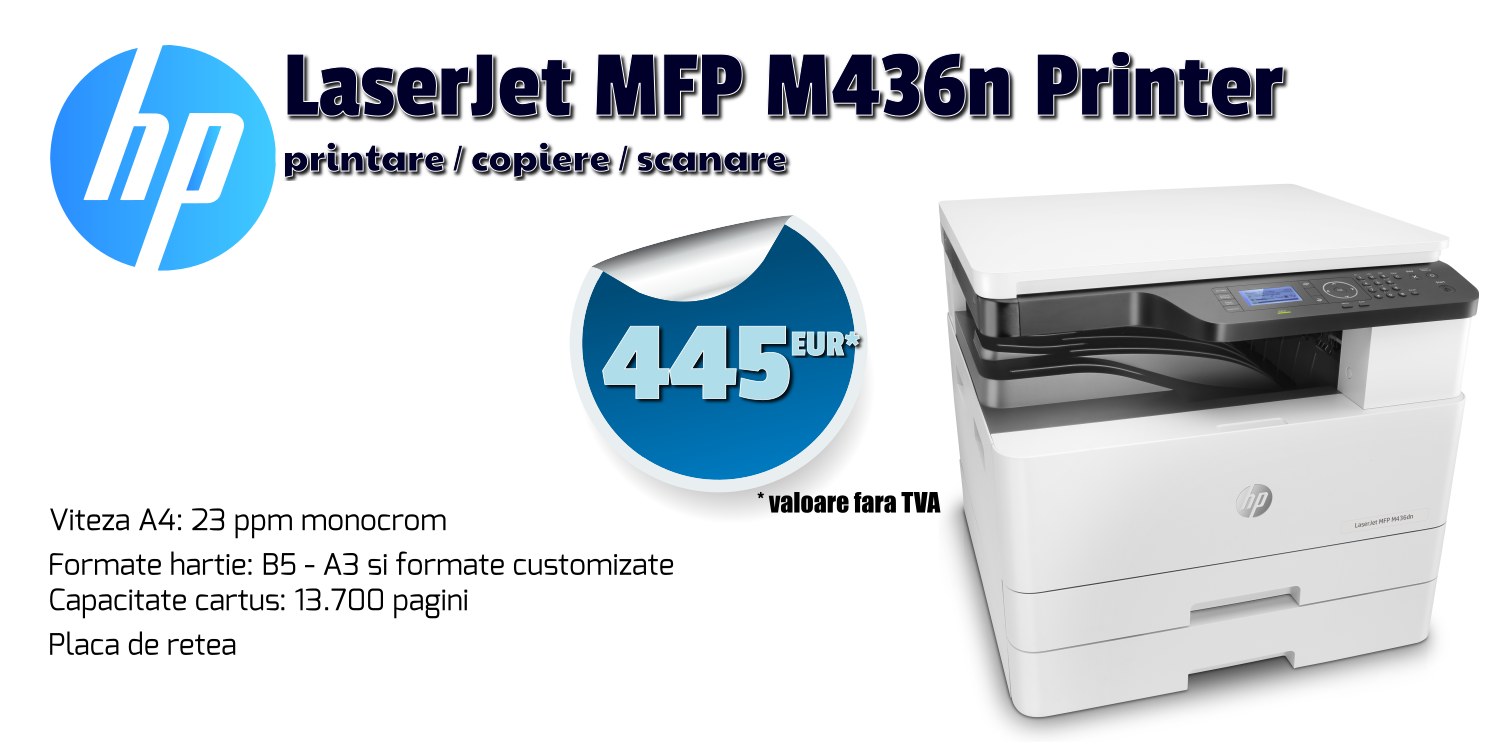 Promotii vanzare echipamente de printare, imprimante laser si multifunctionale prin Romsystem.ro - HP Laserjet MFP M436n